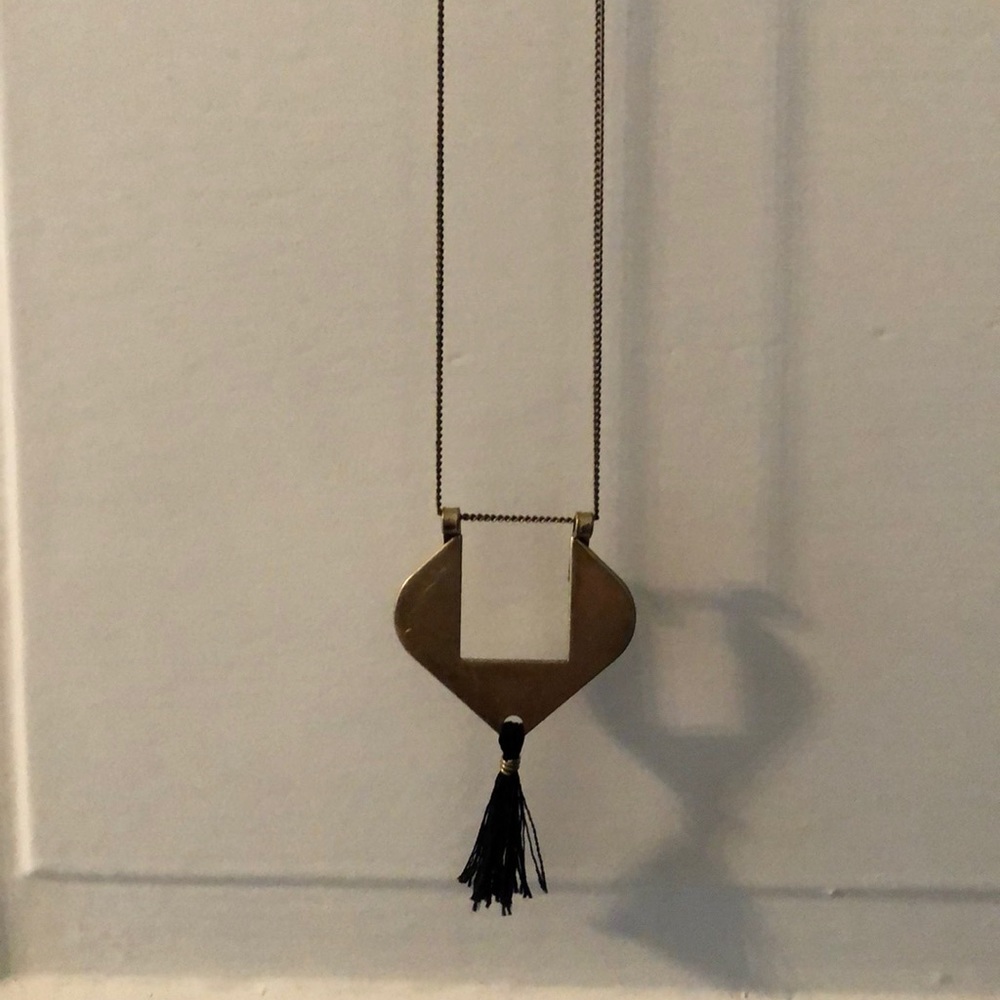Necklace. Black tassel. Brass.